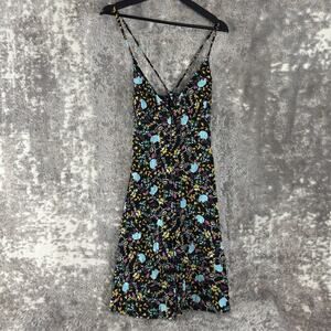 Nisan Size 6 Dark Floral Print Colorful Sleeveless Midi Button Summer Dress